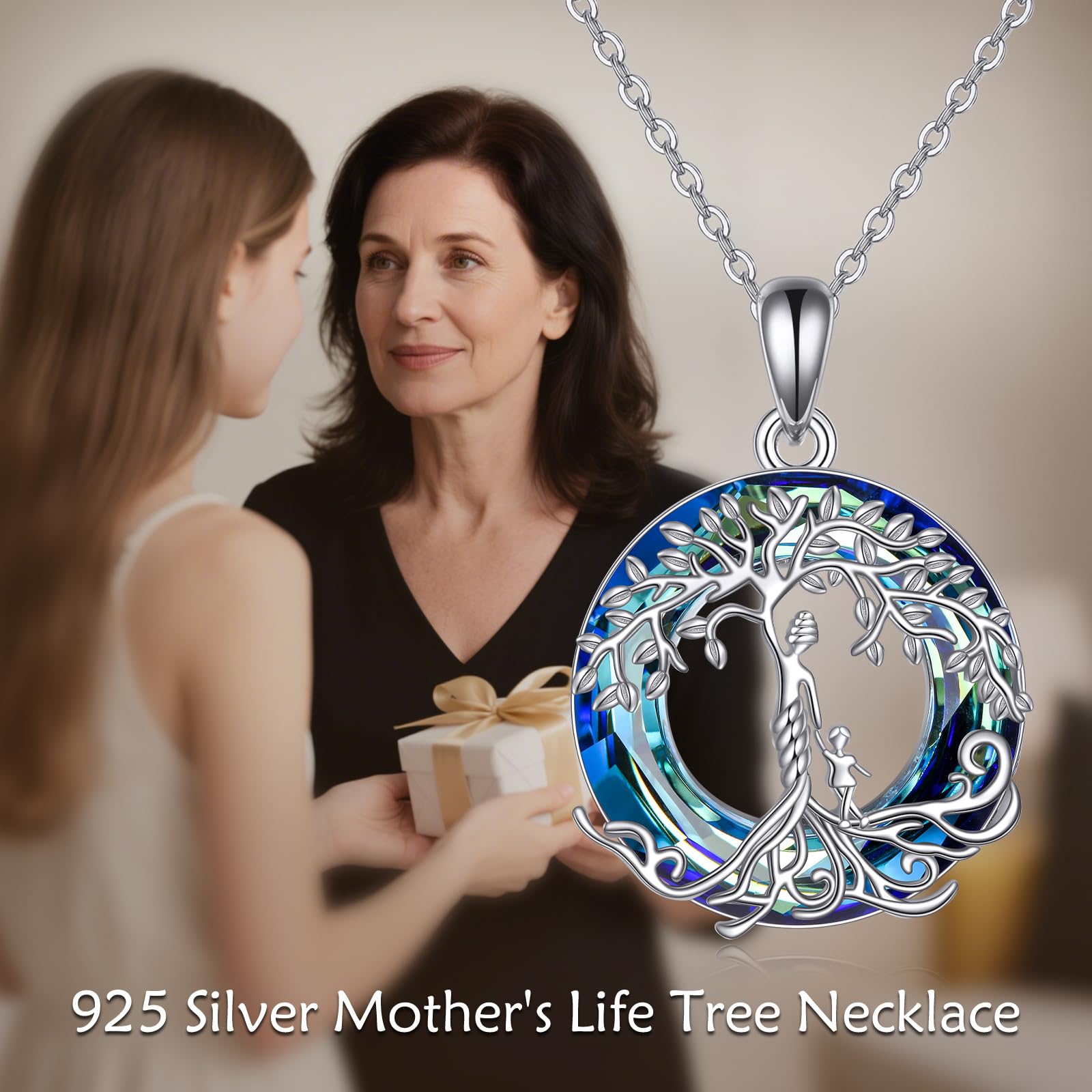 ONEFINITY Madre Collana in argento Sterling 925 con albero della vita, madre e figlia, collana per la festa della mamma, gioielli per la mamma, Cristallo