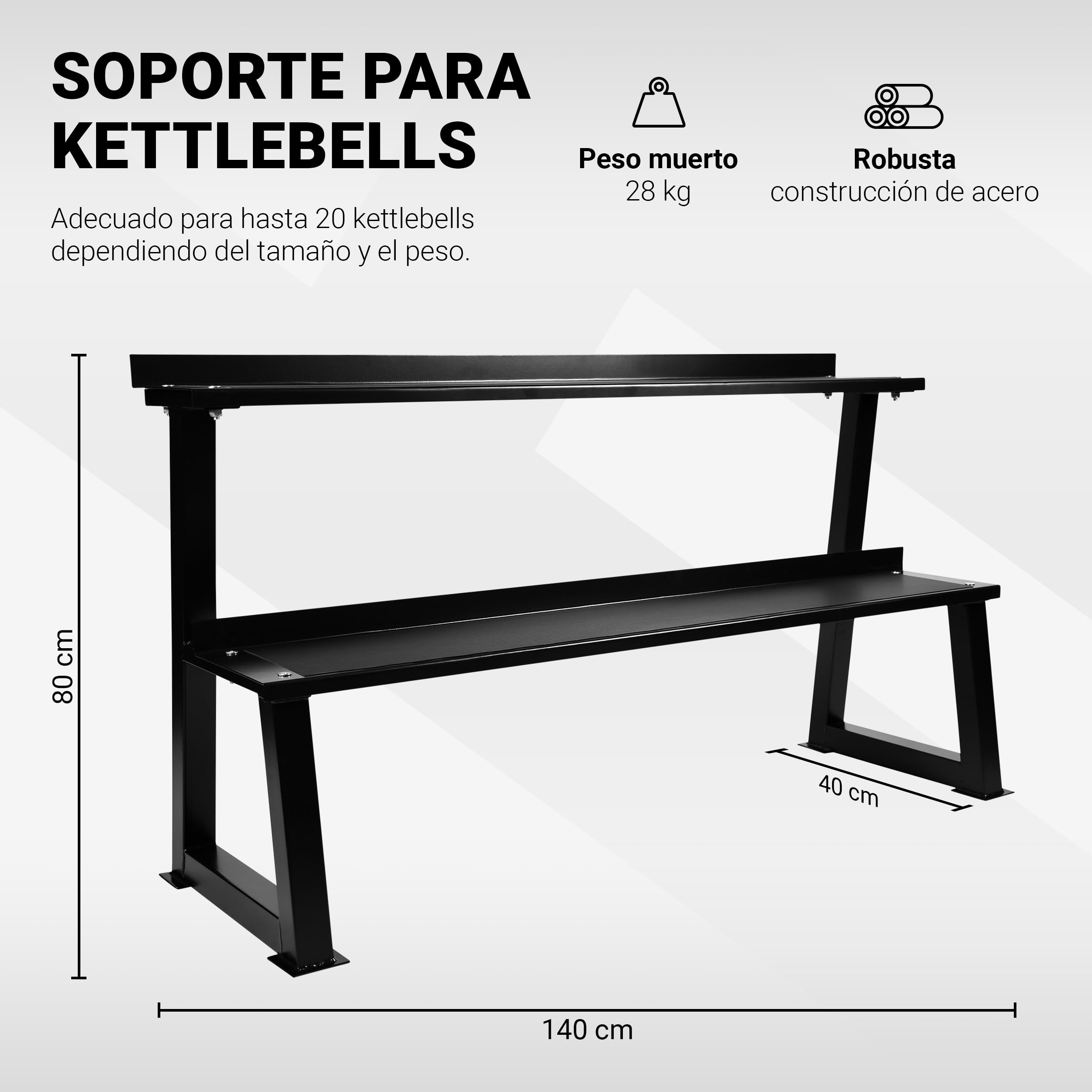 MSPORTS Rack para pesas rusas (2 niveles, para 14 pesas, acero negro), color negro