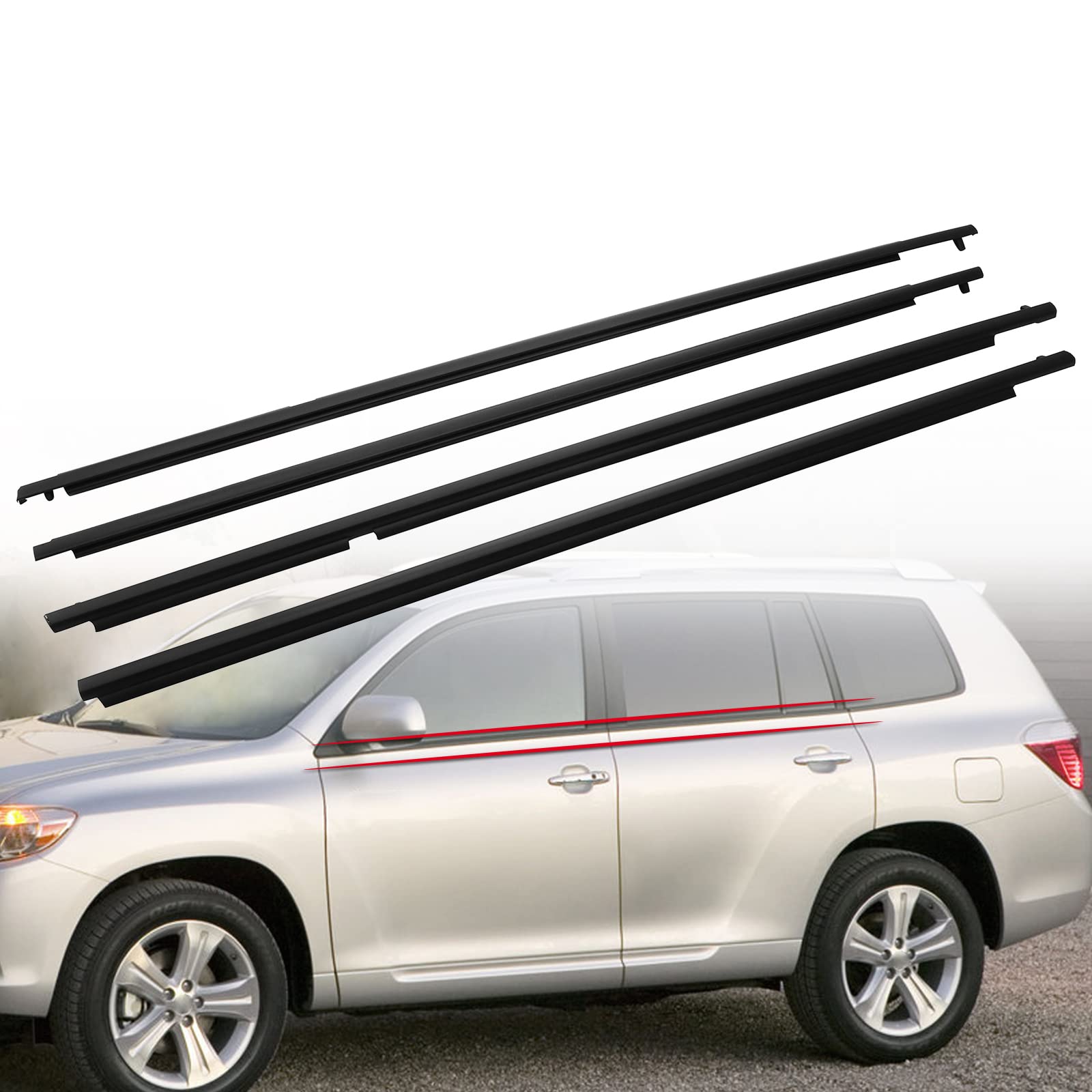 Photo 1 of MOFANS 4 Door Weatherstrip Window Seal Fit for Highlander 2008 2009 2010 2011 2012 2013 Black Window Weather Strip Outside Trim Seal Belt 4pcs