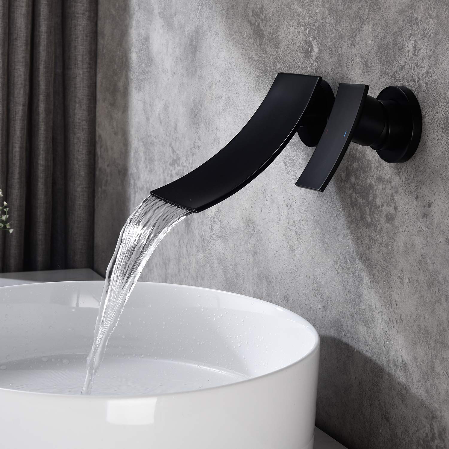 COSZWQDP Wall Mount Widespread Bathroom Faucet with Wide Waterfall Spout Design in Matte Black