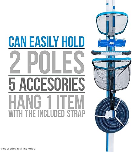 Miniatura 2 de U.S. Pool Supply Herramienta de estante de almacenamiento de equipos de piscina organizador de piscina, sostiene accesorios de limpieza, redes de