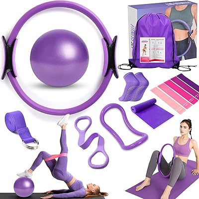 Pilates Essentials Kit for Women, 11-Piece Better Me Pilates Essentials Kit for Women, Booty Bands for Working Out Glutes Yoga Ball 25cm Figure 8 Resistance Band Yoga Bands for Stretching (Blue