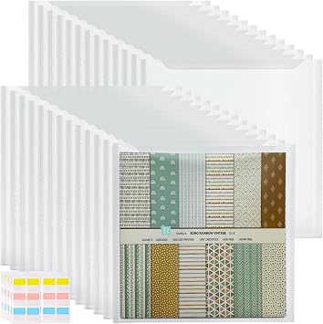 36 Pcs 6x6 Inch Clear Scrapbook Paper Storage with 60 Pcs Sticky Index Tabs - Airtight Plastic Craft Organizer for Scrapbook Paper, Cardstock, Vinyl Sheets & Cookie Stencils