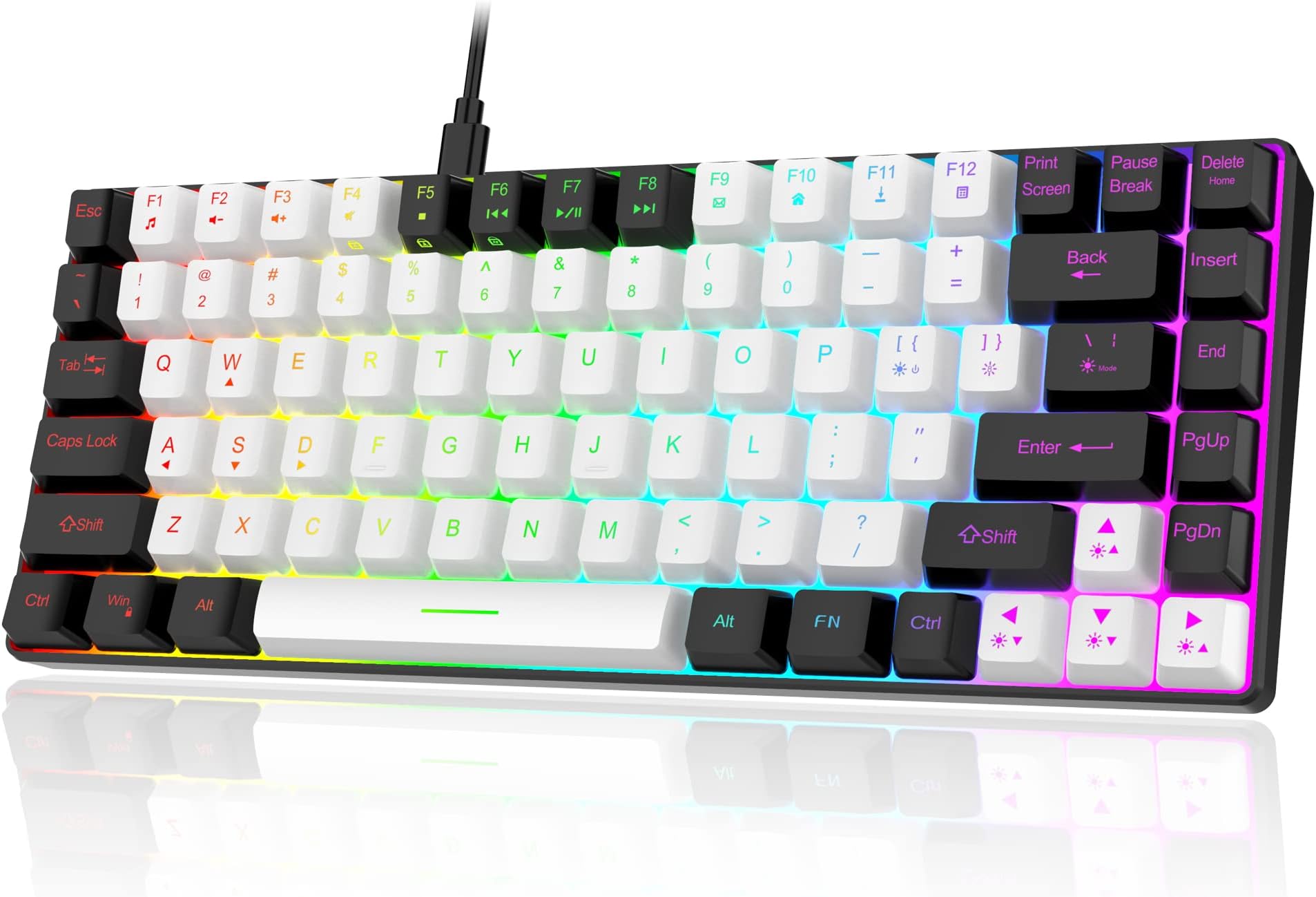 7KEYS Wired Gaming Keyboard Mini 80% TKL, 14+ Mode RGB Backlight, 84 Keys Compact and portable For office and PC Laptop gamer (TKL White-black)