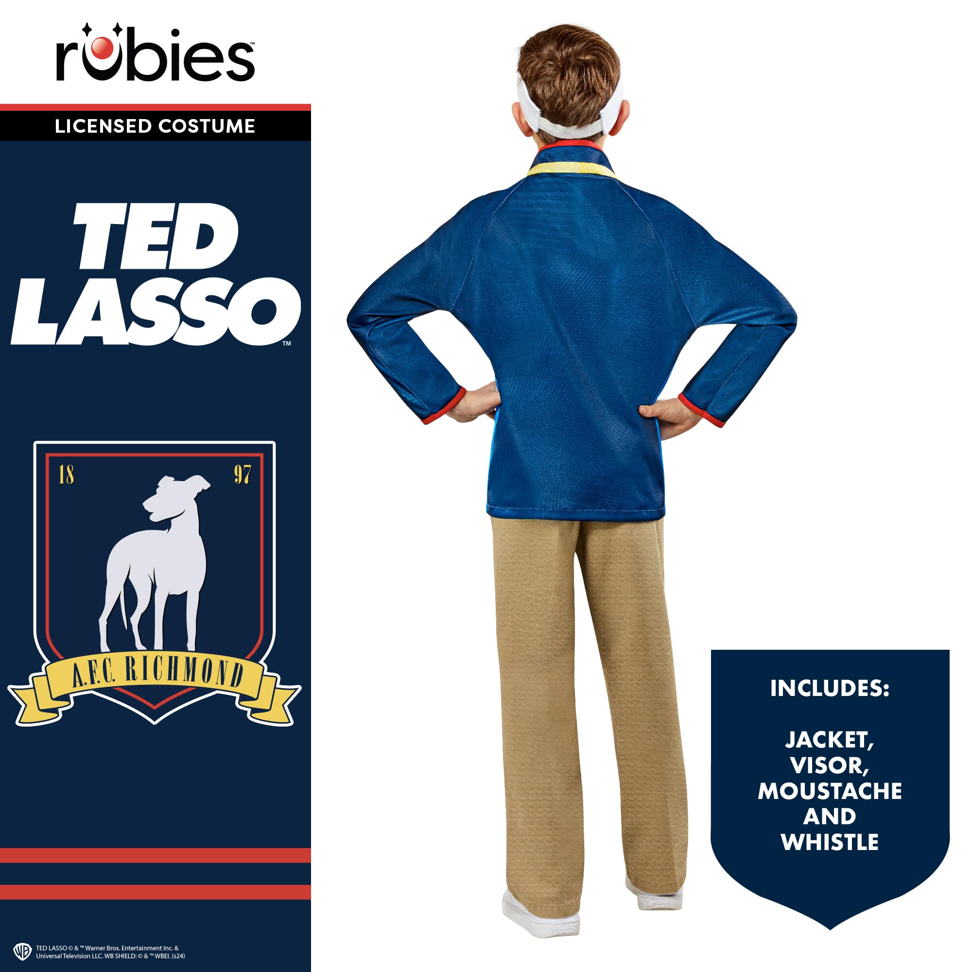 Rubies 1000772M000 Ted Lasso zestaw kostiumowy dla chłopców przebrania dla dzieci, wielokolorowy, 9-10 lat Halloween