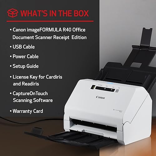 Vista 14 de Canon imageFORMULA R40 - Escáner de documentos de Office, Windows y Mac, escaneo dúplex, fácil configuración, escanea una amplia variedad