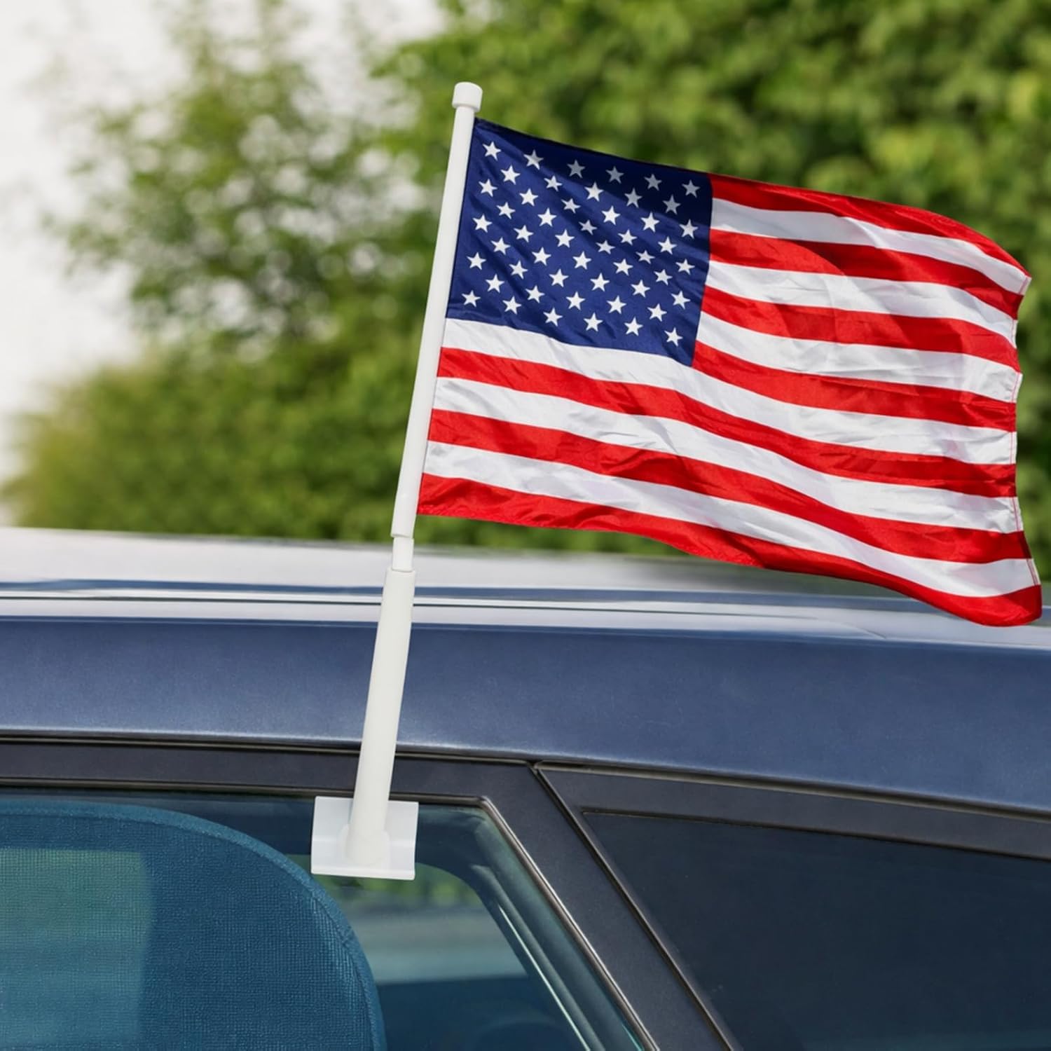 5 Pcs Car Window Flag Poles 20 Inches Plastic Car Flag Mount with Locking Cap and Retaining Clip Window Flagpoles Banner Holder for Memorial Day Patriotic Sports Events Parades Holiday Decor