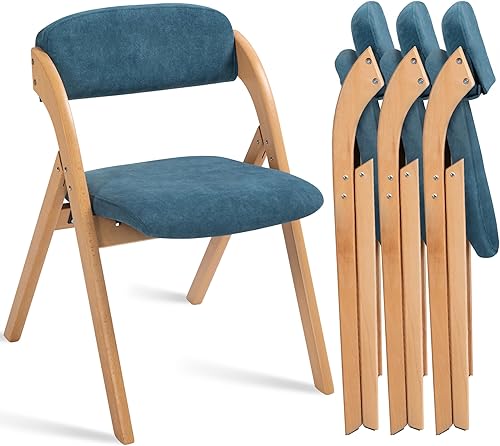 Miniatura 18 de HOMEFUN Sillas plegables con asientos acolchados, juego de 2 sillas de comedor apilables de madera con funda extraíble montada, silla adicional