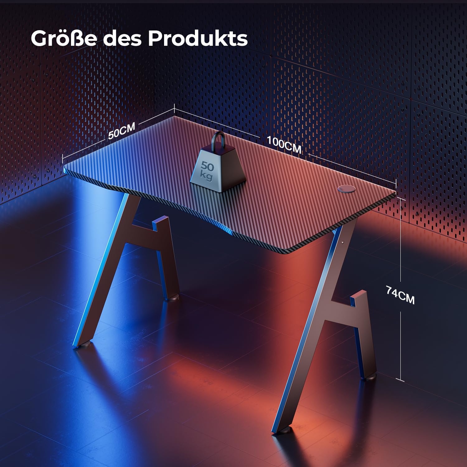 HLONONE Stół gamingowy, 100 x 50 cm, stabilny stół z powierzchnią z włókna węglowego, ergonomiczny stolik komputerowy do gier i biura, czarny | Ergonomiczne biurko komputerowe, solidna konstrukcja A, odpowiednia do wypoczynku, pracy i nauki