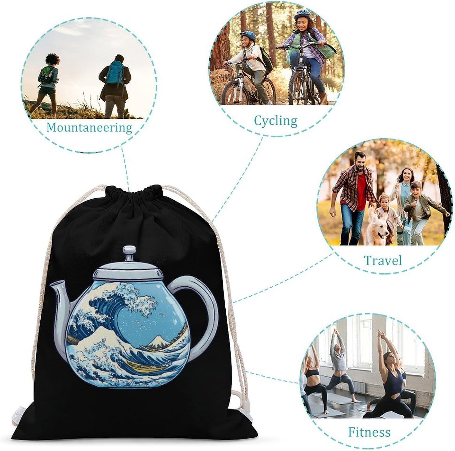 Japanese Great Wave Coffee Drawstring Backpack for Men Women Sports Gym Bag String Bag
