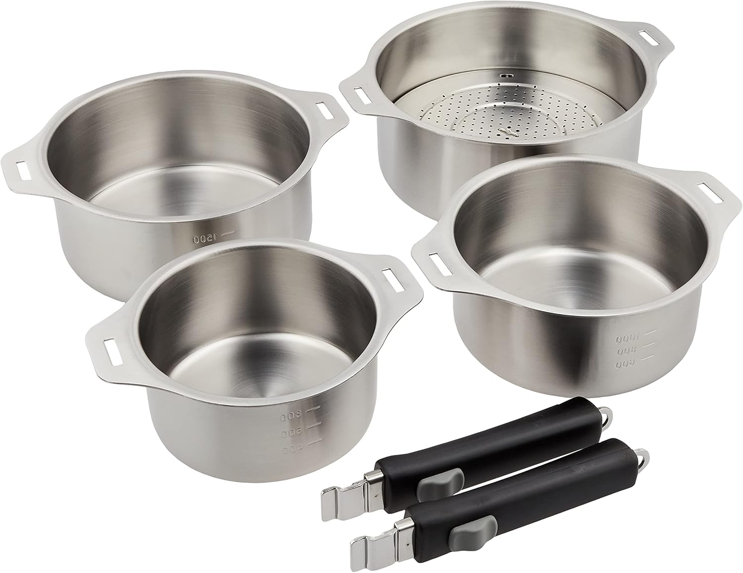 Wahei Freiz Tsubamesanjo EM-032 Removable Handle, 4-Piece Set, Stainless Steel, Induction Compatible, Made in Japan