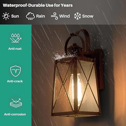 Miniatura 5 de Luces de pared para exteriores, apliques de pared exterior con vidrio semillado, faroles impermeables y antioxidantes para puerta delantera,