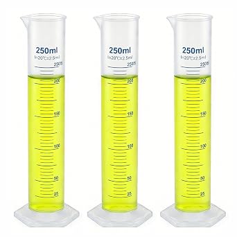 3pcs 250ml Plastic Graduated Cylinders, Lab Chemistry Measuring Cylinders Set - Durable Class A Polymer, Clear Graduations, 2-Sided Marking with Spout for Home Experiment Science Biology Project