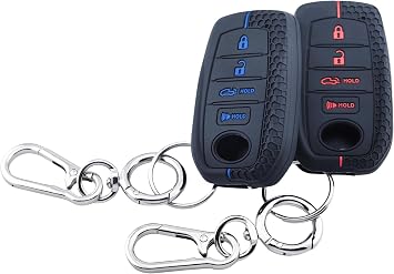 2Pcs Silicone Smart Key Fob Cover for 2022 2023 2024 2025 Toyota Tacoma Tundra Corolla Crown RAV4 4 Buttons Black with Red/Blue