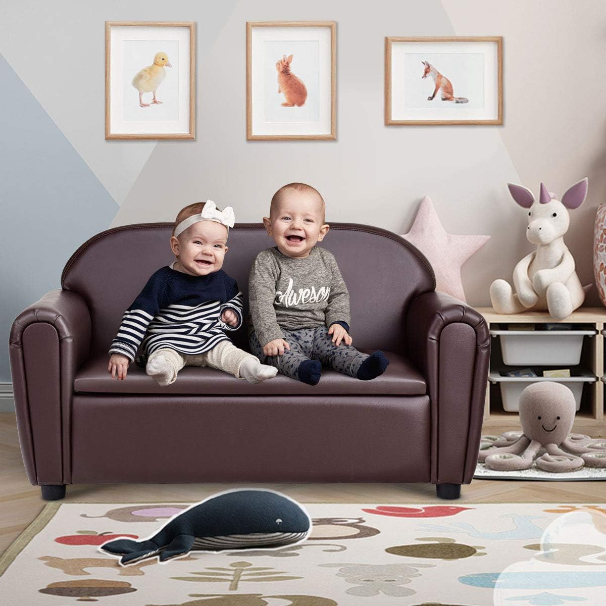 Kids Couch, 1 Double Seat Children's Sofa w/Under Seat Stora, PU