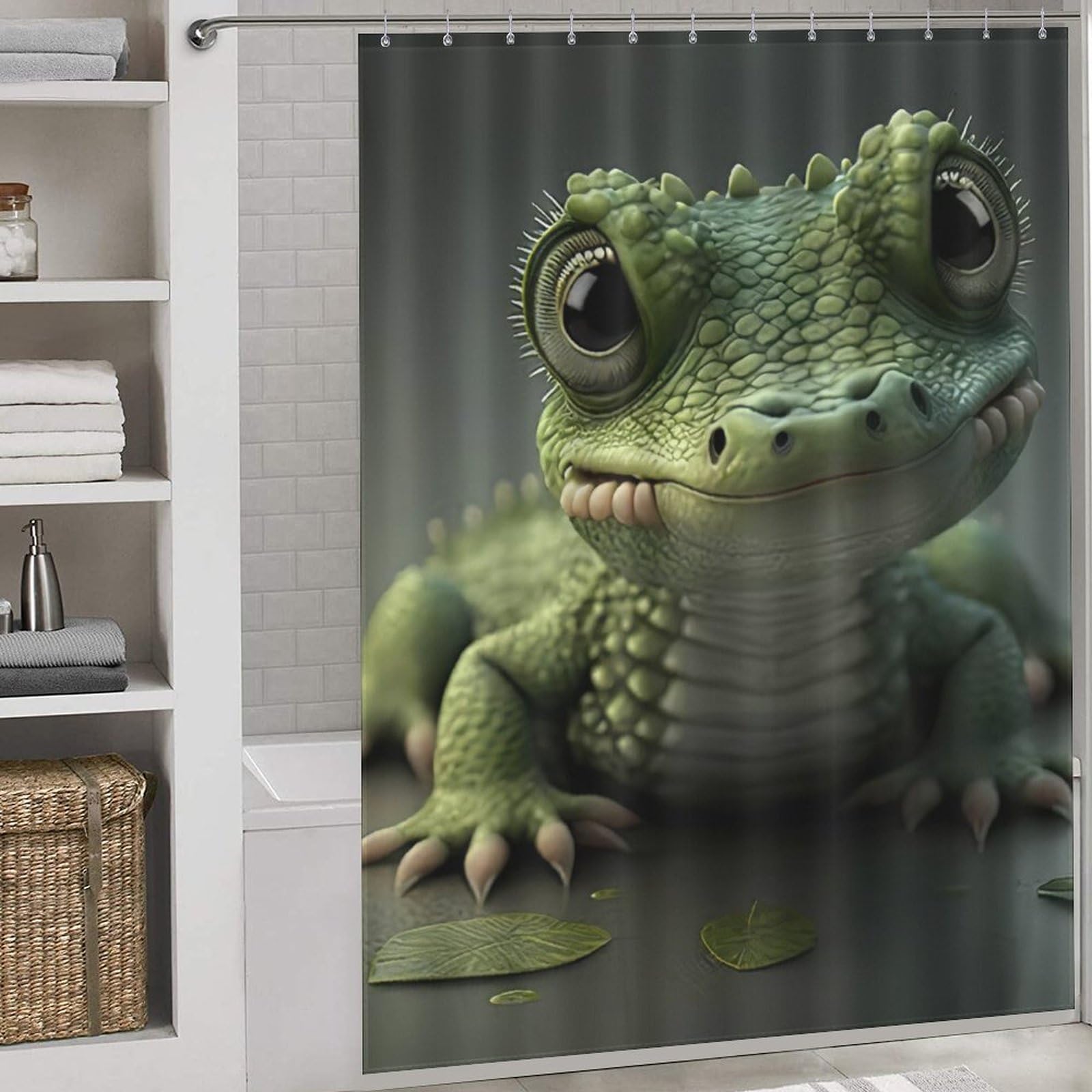 Rideau de douche imperméable anti-éclaboussures imprimé crocodile 168x183cm avec anneaux