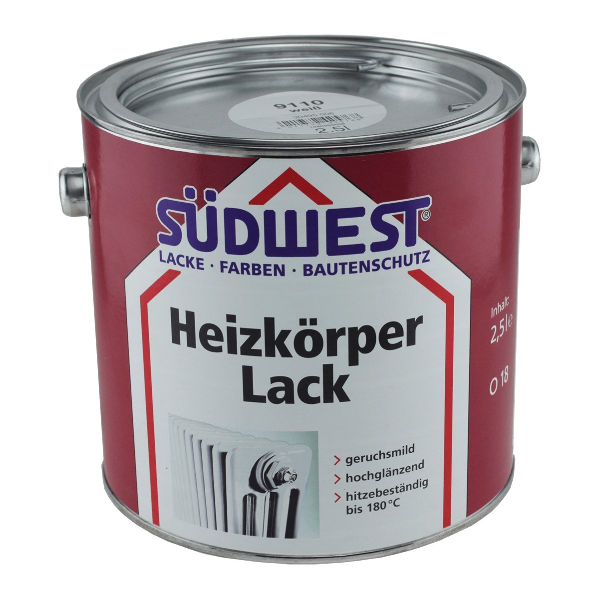 Südwest Heizkörperlack 2,5 Liter Weiß - Polyurethan (PU) - Metall - Flach - Heizkörperlack