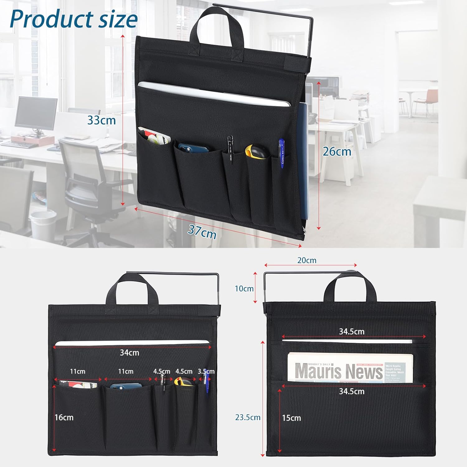 MASTLU Under Desk Hanging Storage Bag, Desk Organizer Storage, Office Side Storage Bag, Compatible with A4 Files, Detachable Handle Design, No Assembly Required, For Office Home School