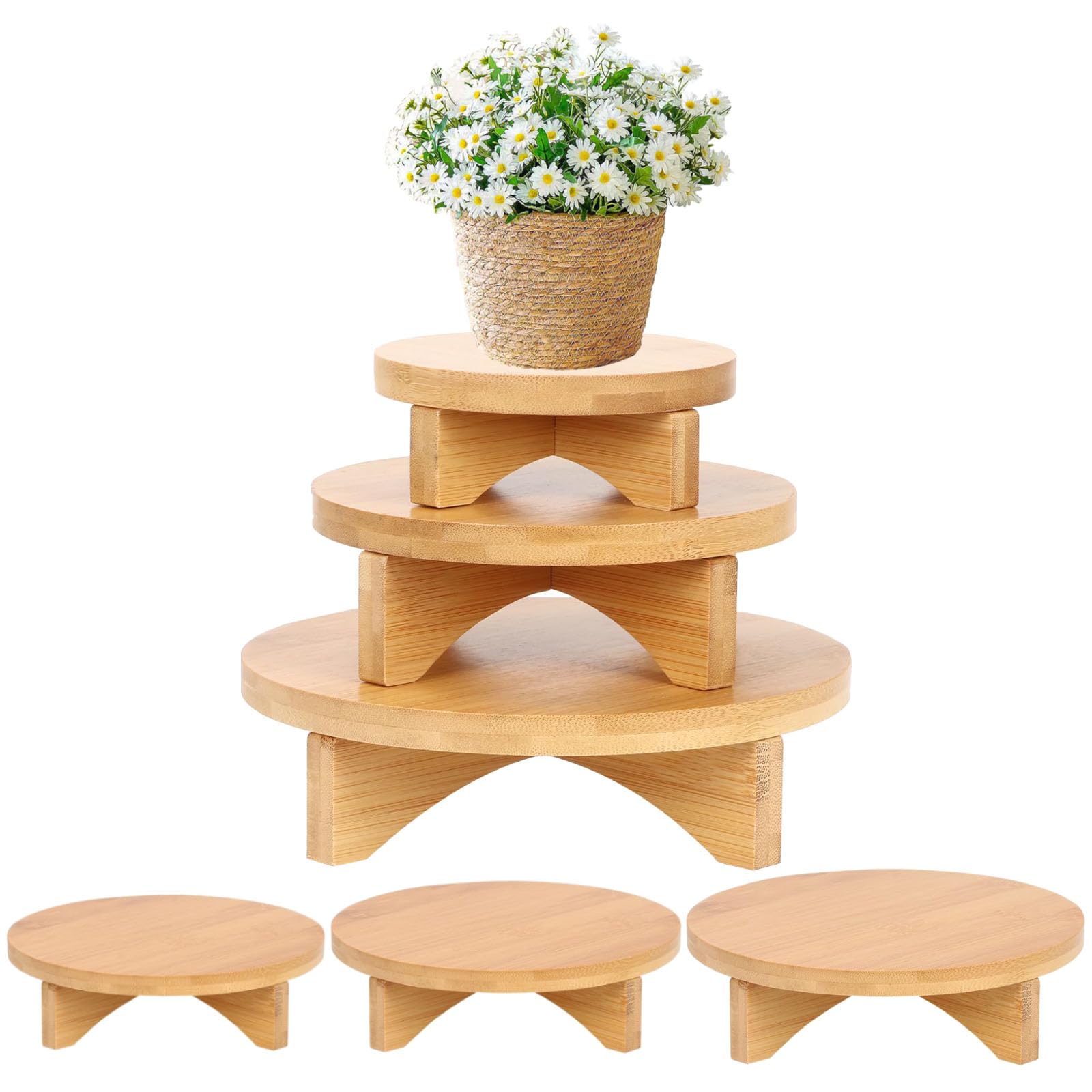 3 Stück Pflanzenhocker, Blumenhocker Holz, Pflanzenhocker Holz Flach Rund, Blumen Hocker Rund, Abnehmbar Klein Holzschemel, Für Tischdekorationen, Topfpflanzen, Dekorative Pflanzentreppe