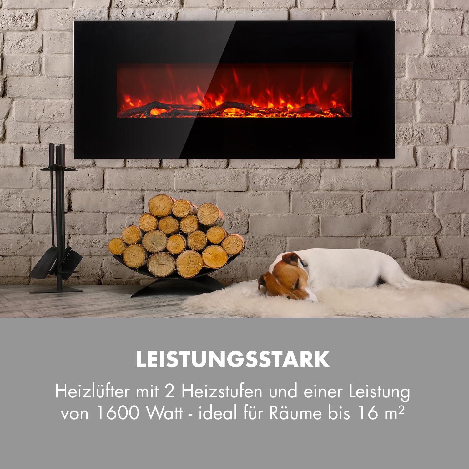 Klarstein Elektrokamin, Elektro Heizungen für Wohnzimmer & Innenräume, Elektrischer Kamin mit LED Flammen, mit Fernbedienung, Heizlüfter mit Timer, Einstellbarer Thermostat, 1600 W