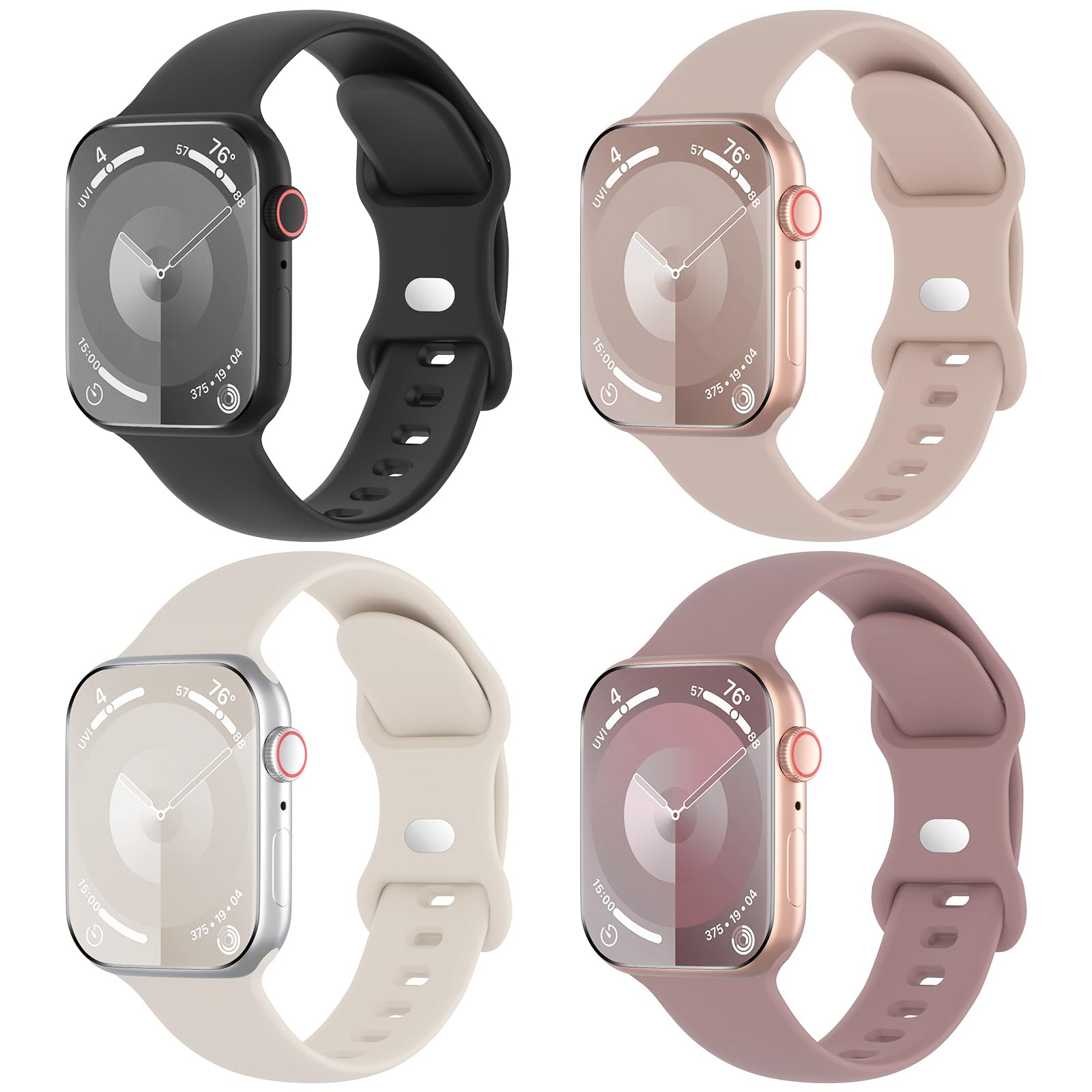 Arctime 4 Pack Silicone Bands Compatible with Apple Watch Band 38mm 40mm 41mm 42mm 44mm 45mm 46mm 49mm, Soft Sport Breathable Strap Wristbands for iWatch Ultra Series 10 9 8 SE 7 6 5 4 3 2 1