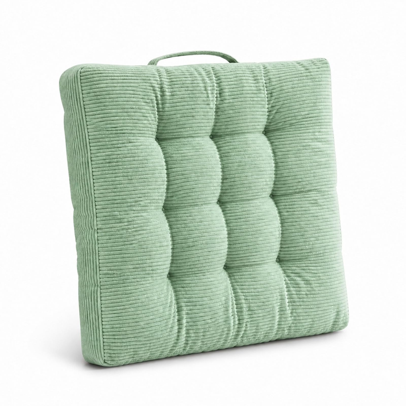 Sitzkissen 40x40 cm – Bodenkissen aus hochdichtem Schaumstoff, Meditationskissen mit Cordstoff, Floor Cushion mit Tragegriff für Yoga, Wohnzimmer, Tatami & Stuhlkissen (Grün, 40x40cm)