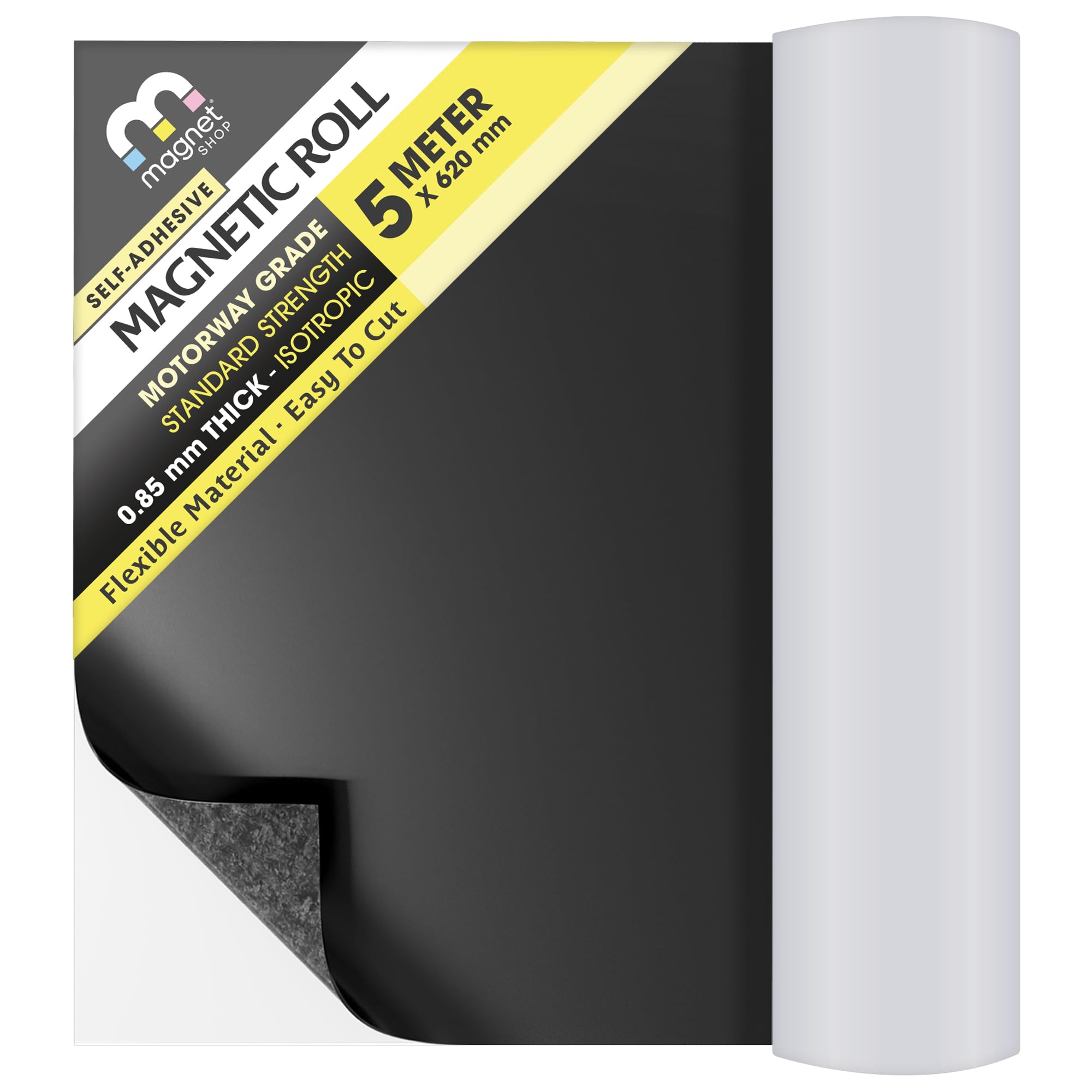 TMS Self-Adhesive Magnetic Sheet for Sign Making, Screen Printing or Crafts | Heavy Duty Sticky Rolls with Magnet Backing for Car, Taxi or Van Signs (0.85mm Thick, 5m x 620mm)