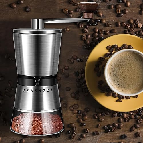 Miniatura 6 de LynsaTac Molinillo de café manual con 8 grosores ajustables, molinillo de mano Millware, fresas cónicas para granos de expreso, prensa francesa,