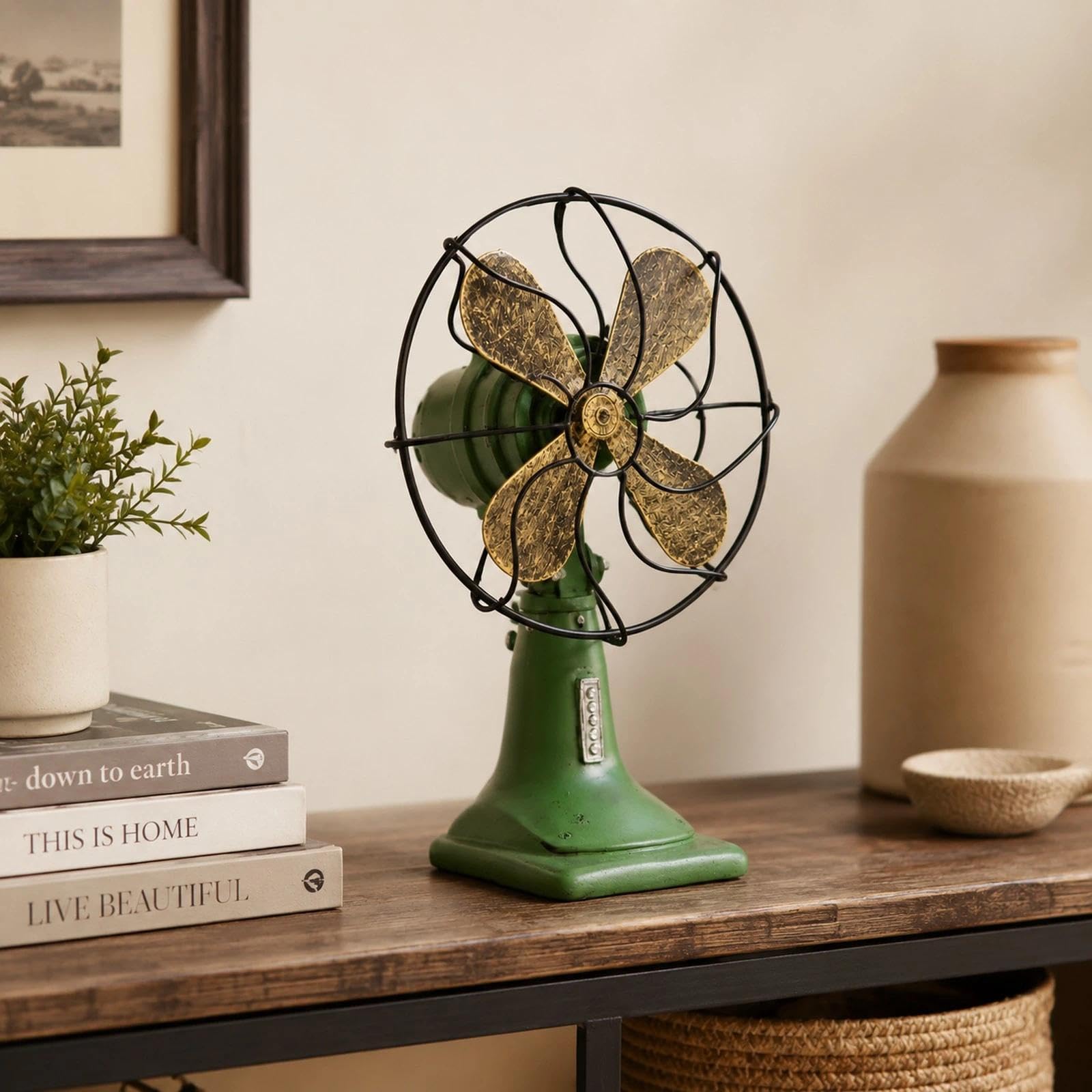 LOGOFUN Vintage Elektrische Fan Figur Retro Harz Desktop Ornament