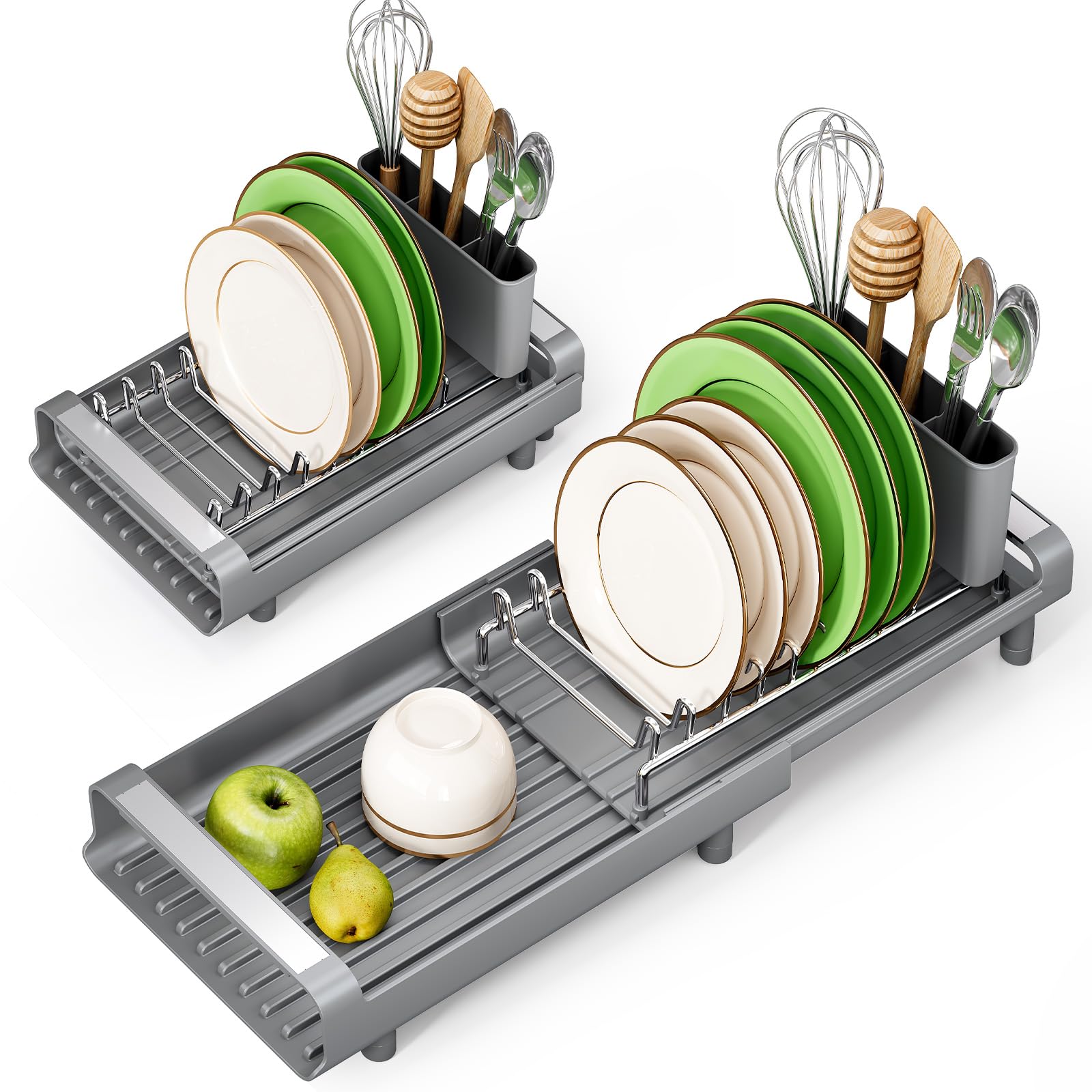 TOOLF Small Dish Drying Rack, Expandable and Space-Saving, Gray