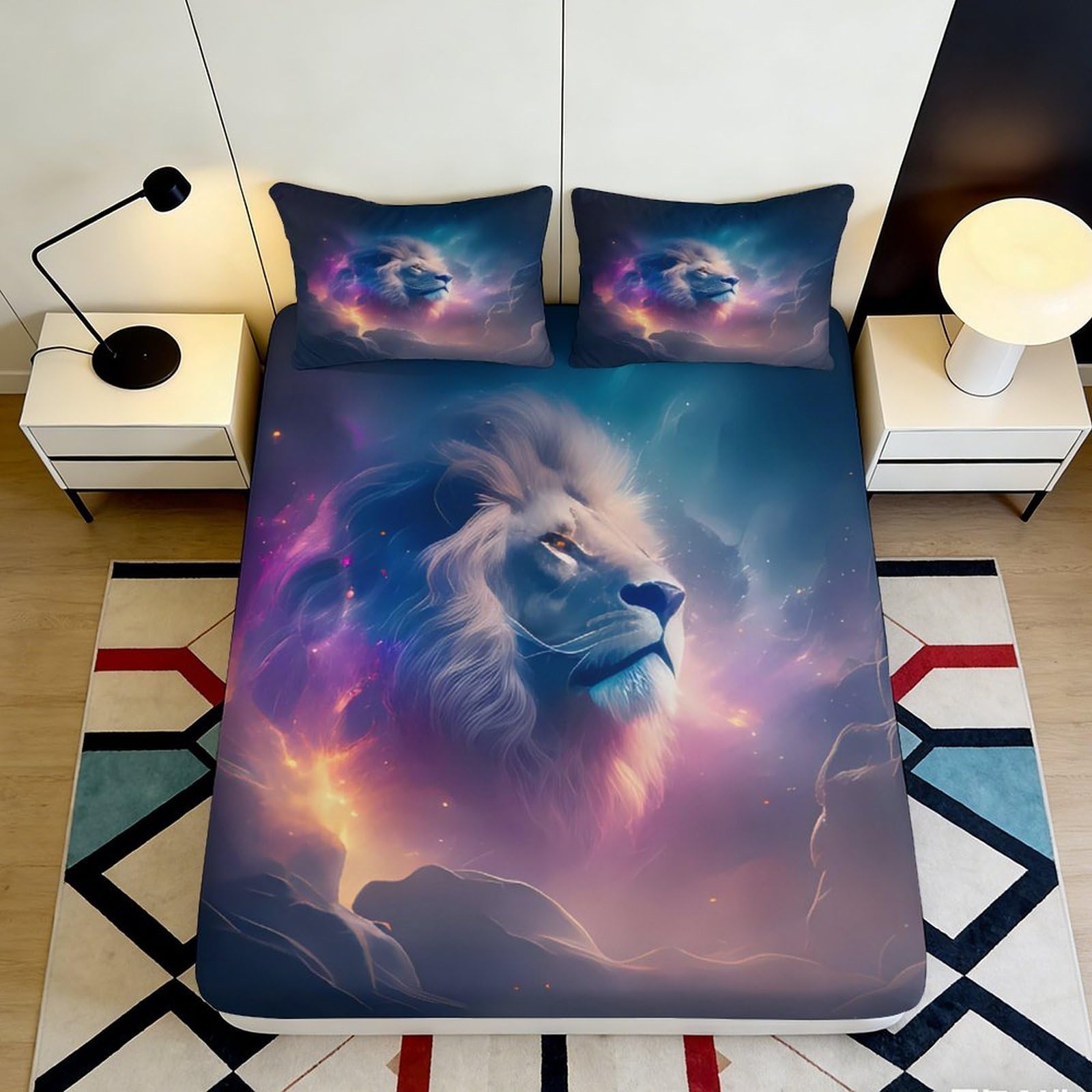 Pnayamiorkfel Style-10 3D Printed Majestic Lion Fitted Sheet Microfiber Soft Breathable Cosmic Aurora Mattress Cover For Bedroom Decor 90X200x25cm