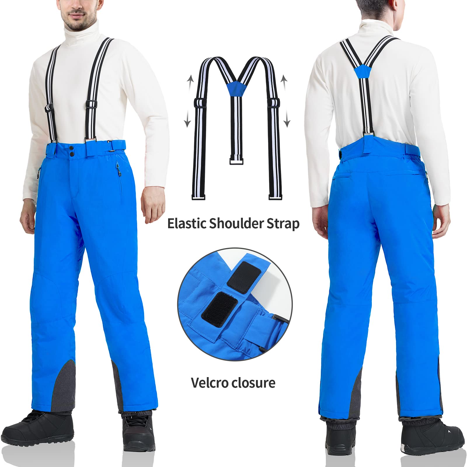 AOLI RAY Herren Skihose Snowboardhose Trägerhose Wasserdicht Gefüttert Winddicht Outdoorhose mit Abnehmbar Träger