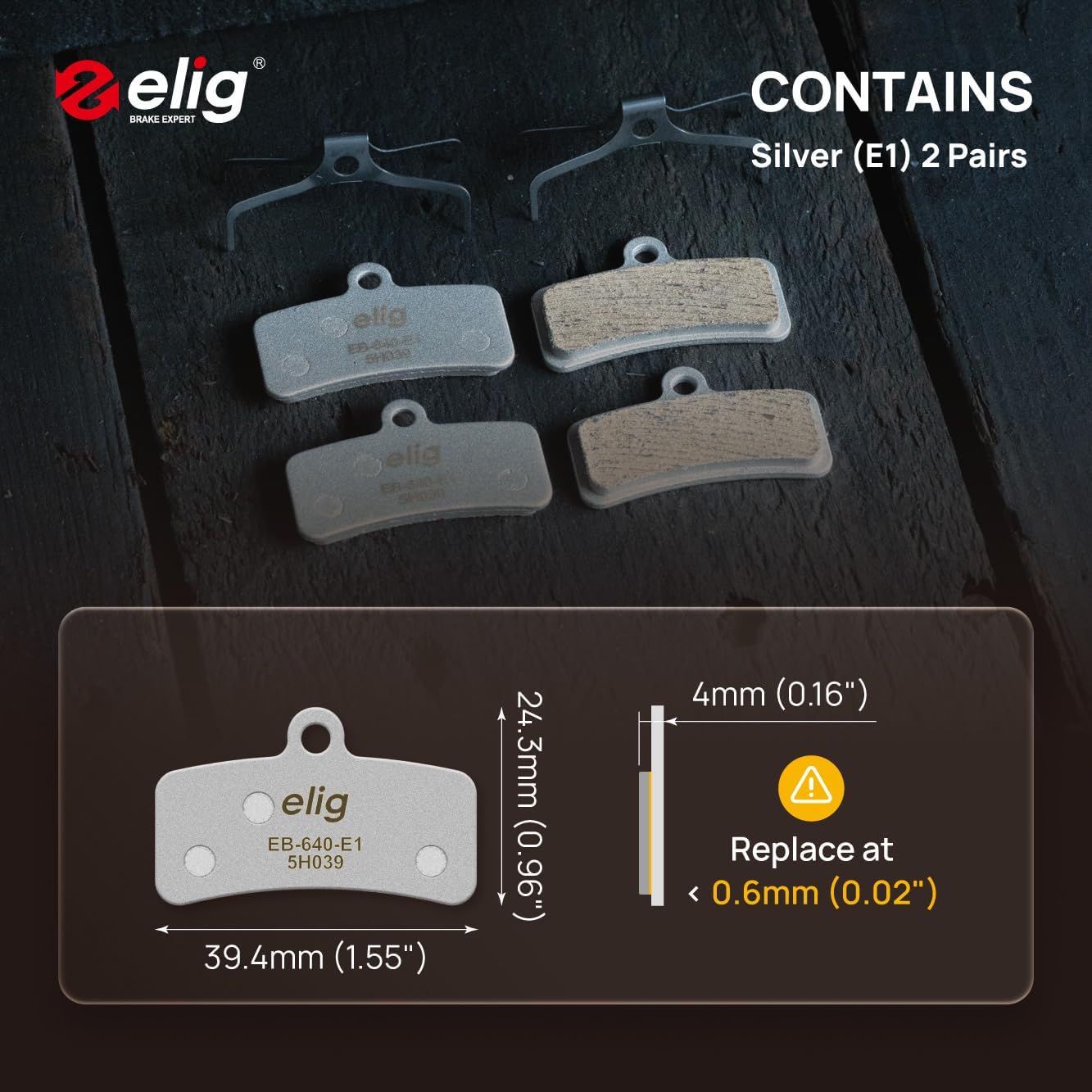 ELIG Bike Disc Brake Pads for Shimano Deore XT M8020, M8120/Saint M810, M820/SLX M7120/XTR M9120/Zee M640/Tektro Orion 4P, Dorado/Trp Quadiem, Slate T4 ｜MTB/eMTB/Downhill