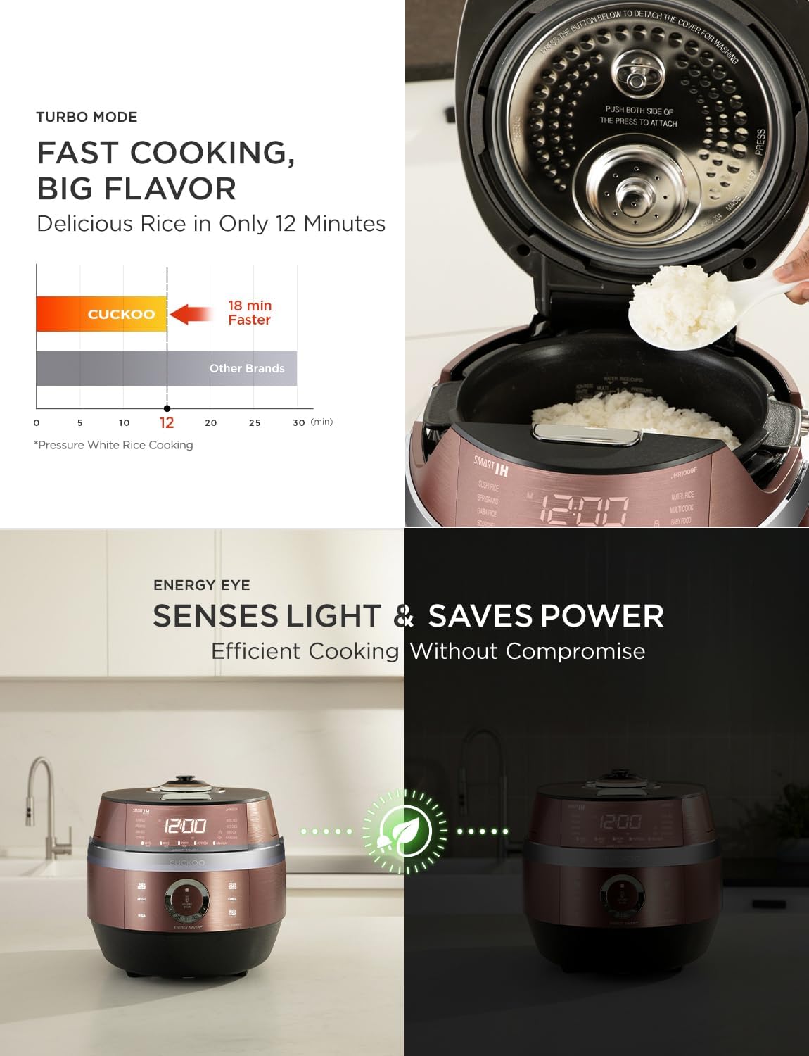 CUCKOO CRP-JHR1009F | 10-Cup (Uncooked) Induction Heating Pressure Rice Cooker | 19 Menu Options, Auto-Clean, Voice Guide, Made in Korea | Copper - Image 6