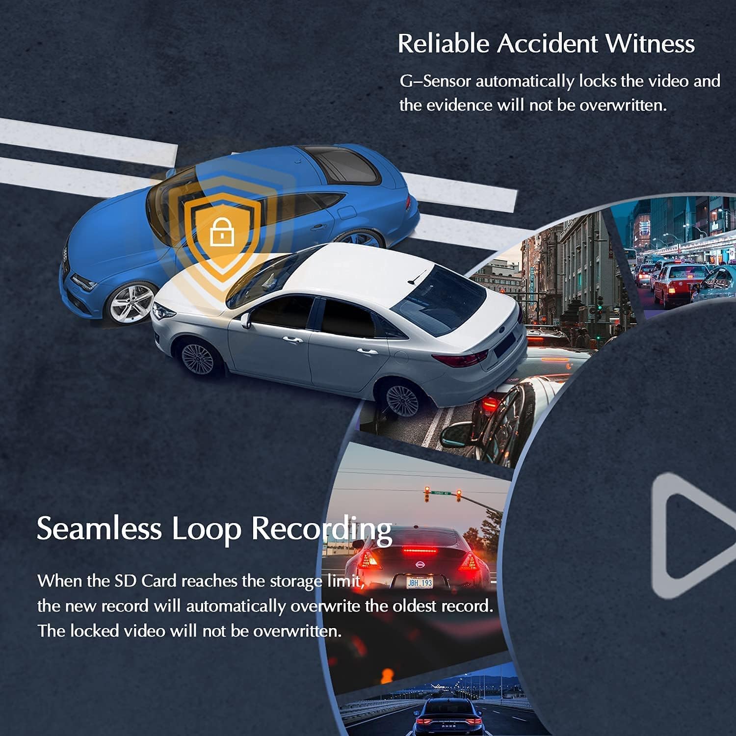 Illustration of seamless loop recording and G-sensor accident locking