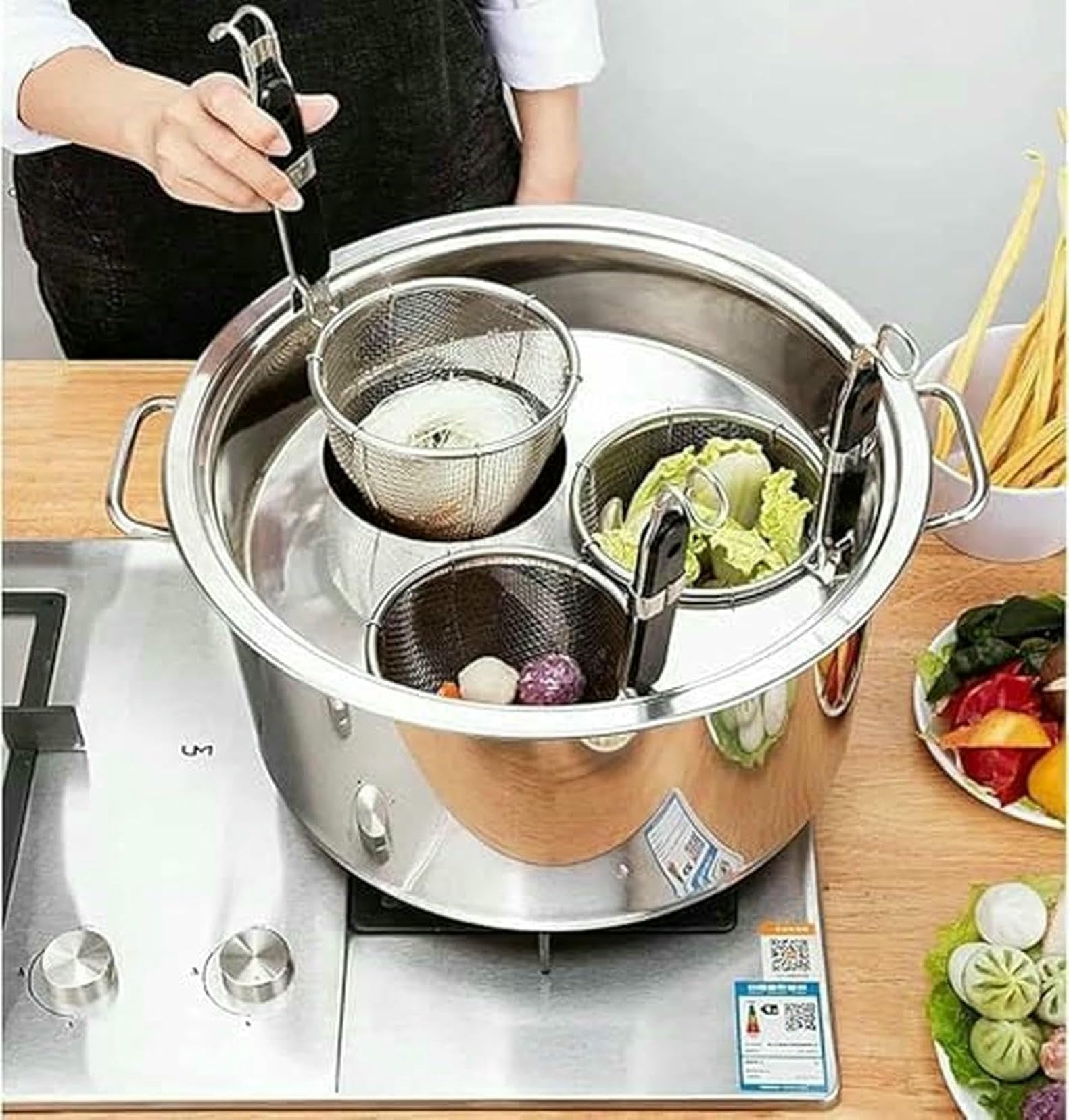 5 Ollas De Acero Inoxidable para Pasta con Cesta Coladora, Olla De Acero Inoxidable para Pasta, Enfriadores para Cocinar Fideos Y Albóndigas De Verduras~/