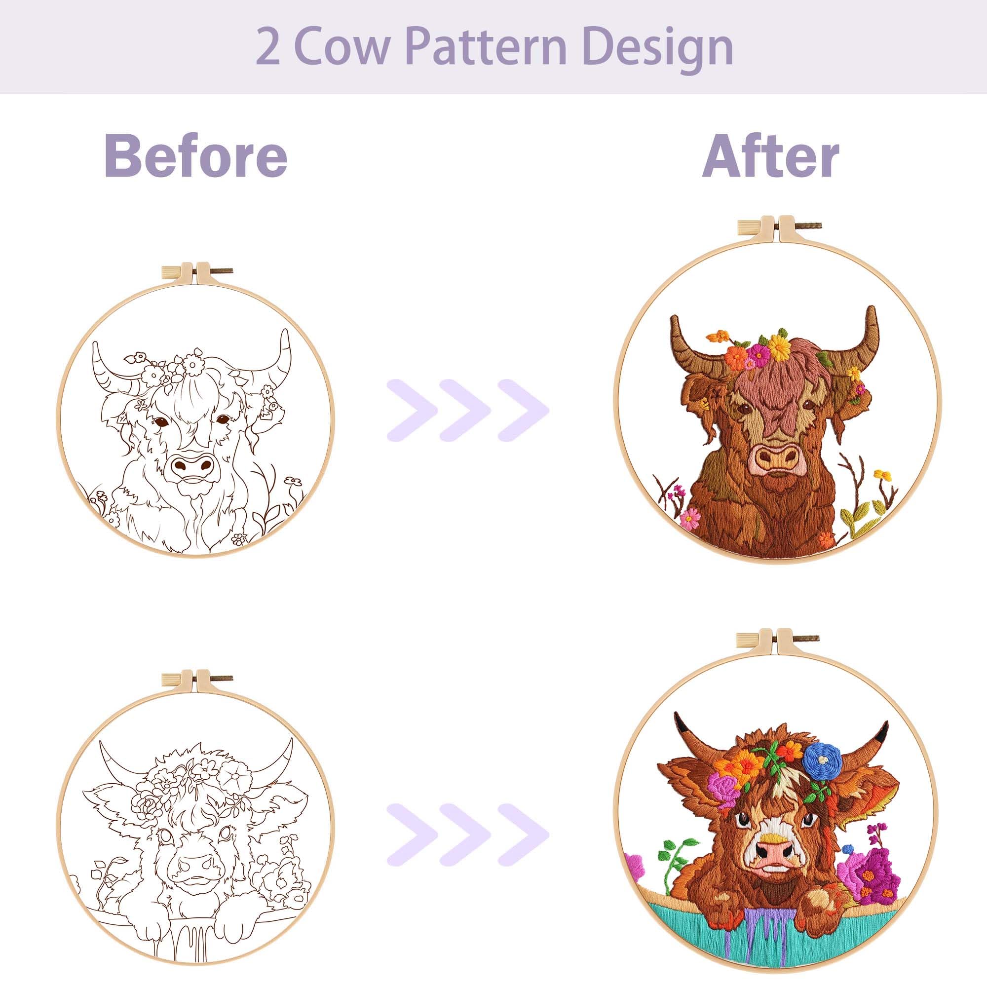 Offizon 2 PCS Embroidery Kit for Beginners, Cross Stitch DIY Craft Set, Embroidery Accessories & Hoop Included - Image 3