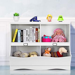 DORTALA Children Storage Unit Kids Bookshelf Bookcase Baby Toy Organizer Shelf White