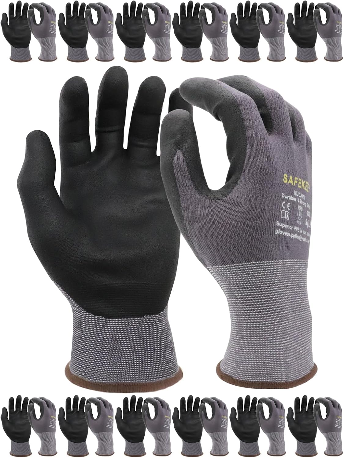 Work Gloves MicroFoam Nitrile Coated 6-12 Pairs Seamless Knit Nylon Gloves Home Improvement Safety Grey Gloves