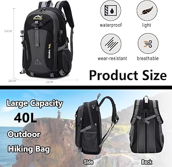 Hiking Backpack, Lightweight Breathable Trekking Rucksack for Men Women, Water Resistant Daysack Travel Bag, Durable Backpack for Skiing Climbing Cycling Mountaineer Outdoor Sports