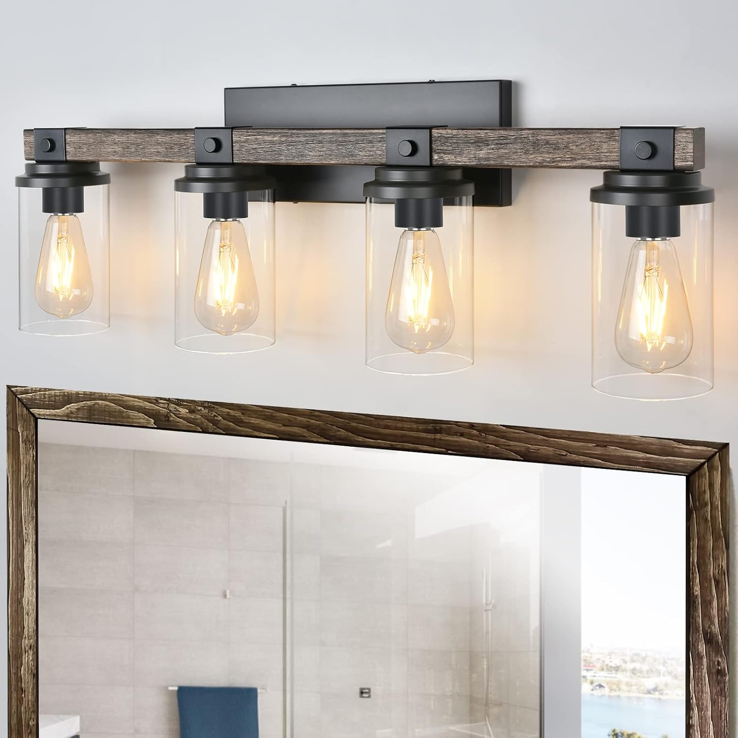 Farmhouse Bathroom Vanity Light 4 Light Sconces Wall Lighting Wood