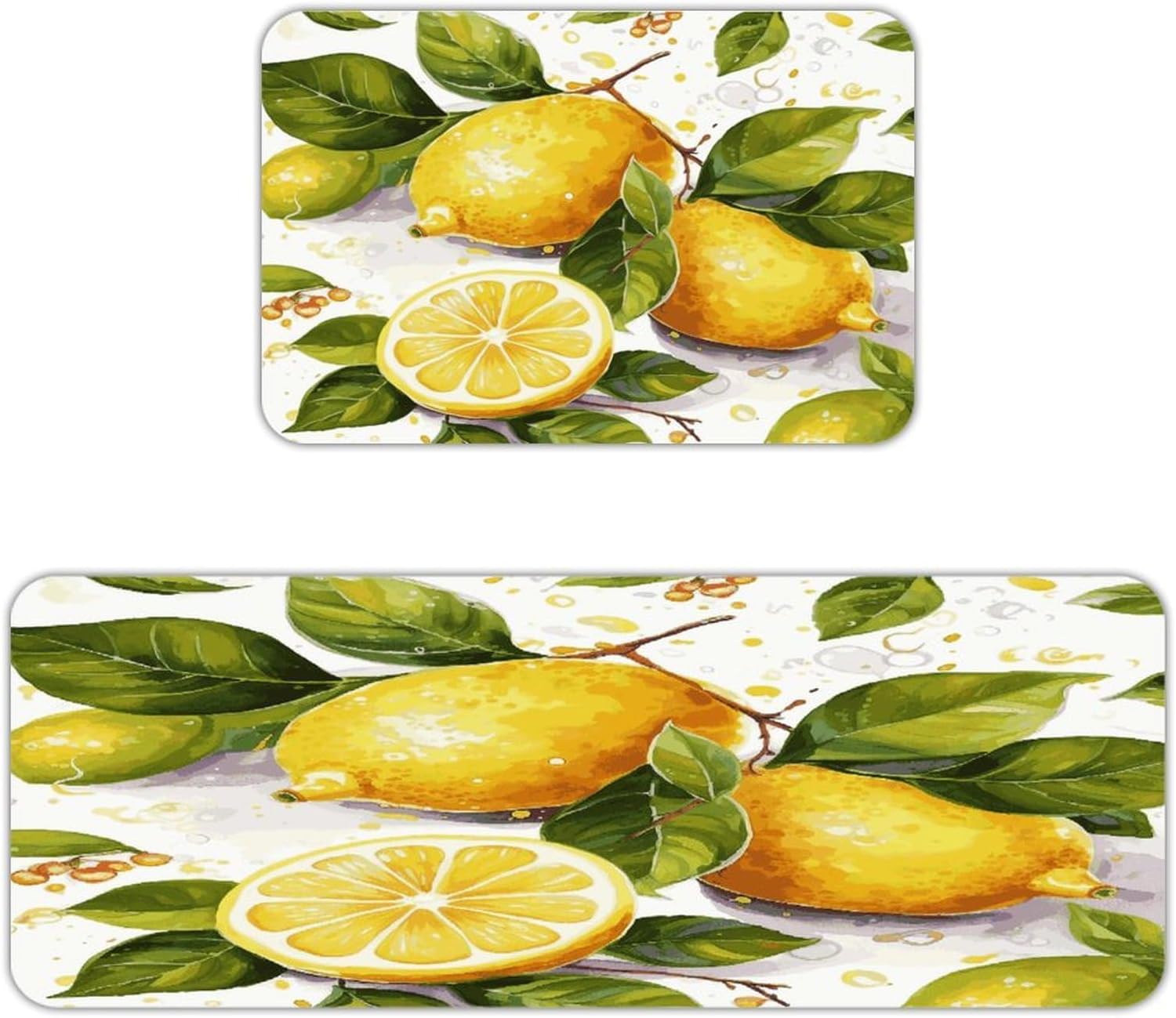 Fruits Lemon Kitchen Mats with 2PCS Non-Slip Washable,Kitchen Rug Heavy Duty Durable, Floor Mats for Kitchen,Office,Sink,Laundry