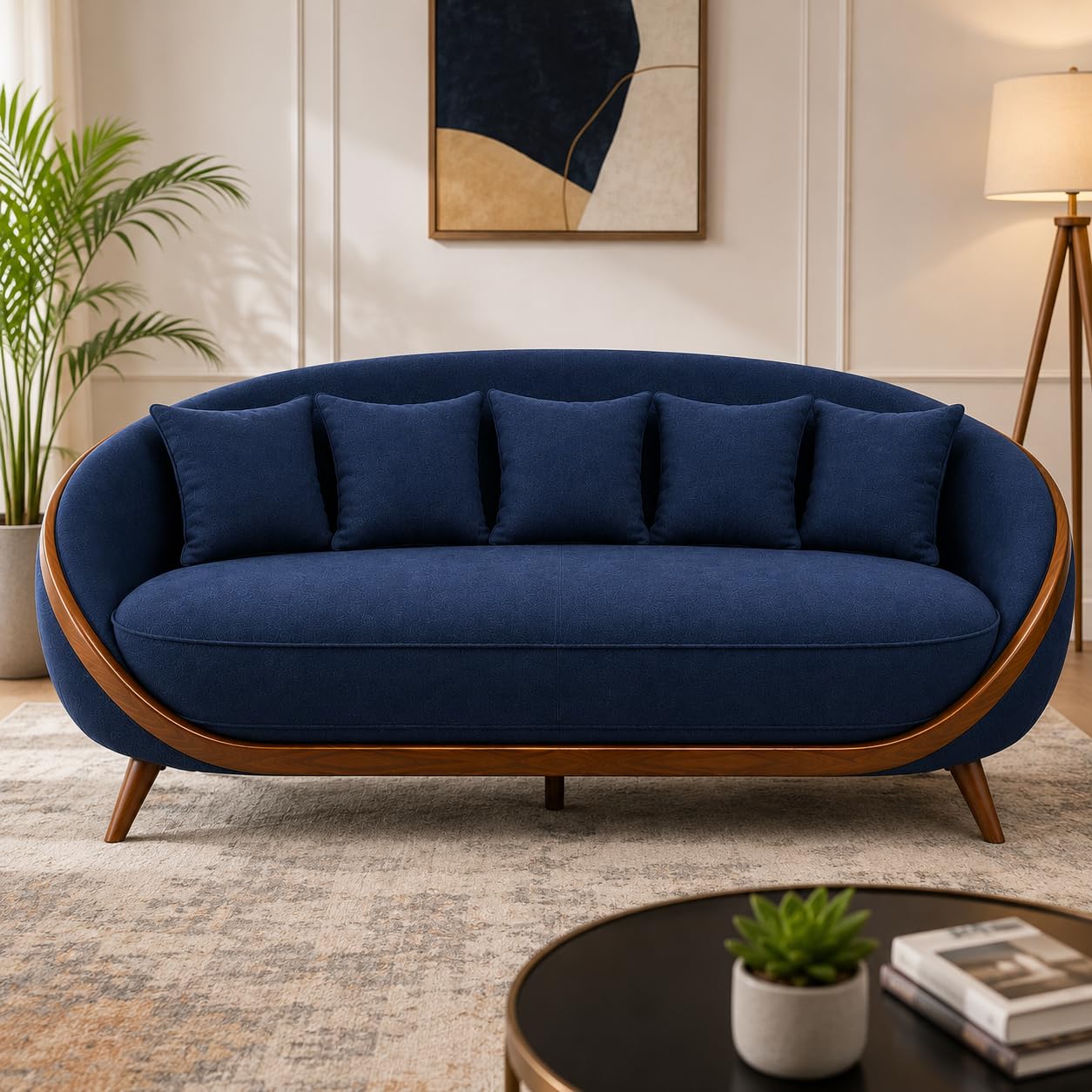 Modern Curved Upholstered 3 Seater Sofa | Premium Fabric Couch with Solid Wooden Frame | Contemporary Living Room Furniture | Comfortable Lounge Sofa for Home, Office & Apartment-image-22