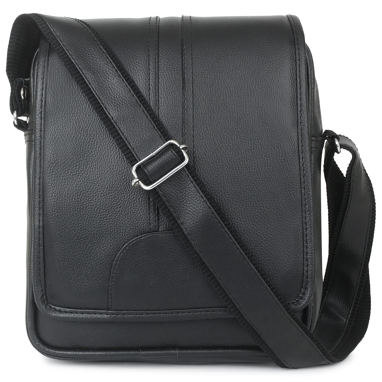 PU Leather Sling Cross Body Travel Office Business Messenger One Side Shoulder Bag for Men Women (Black)-image-22