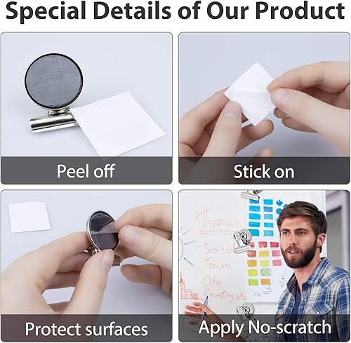 Miniatura 4 de Paquete de 16 imanes para nevera, clips magnéticos con franela negra para seguridad contra arañazos, imanes perfectos para oficina, imanes de fotos