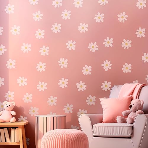 Miniatura 4 de EGD Calcomanías de margaritas para decoración de pared, calcomanías de pared con diseño floral I para guardería, decoración de pared para niña,
