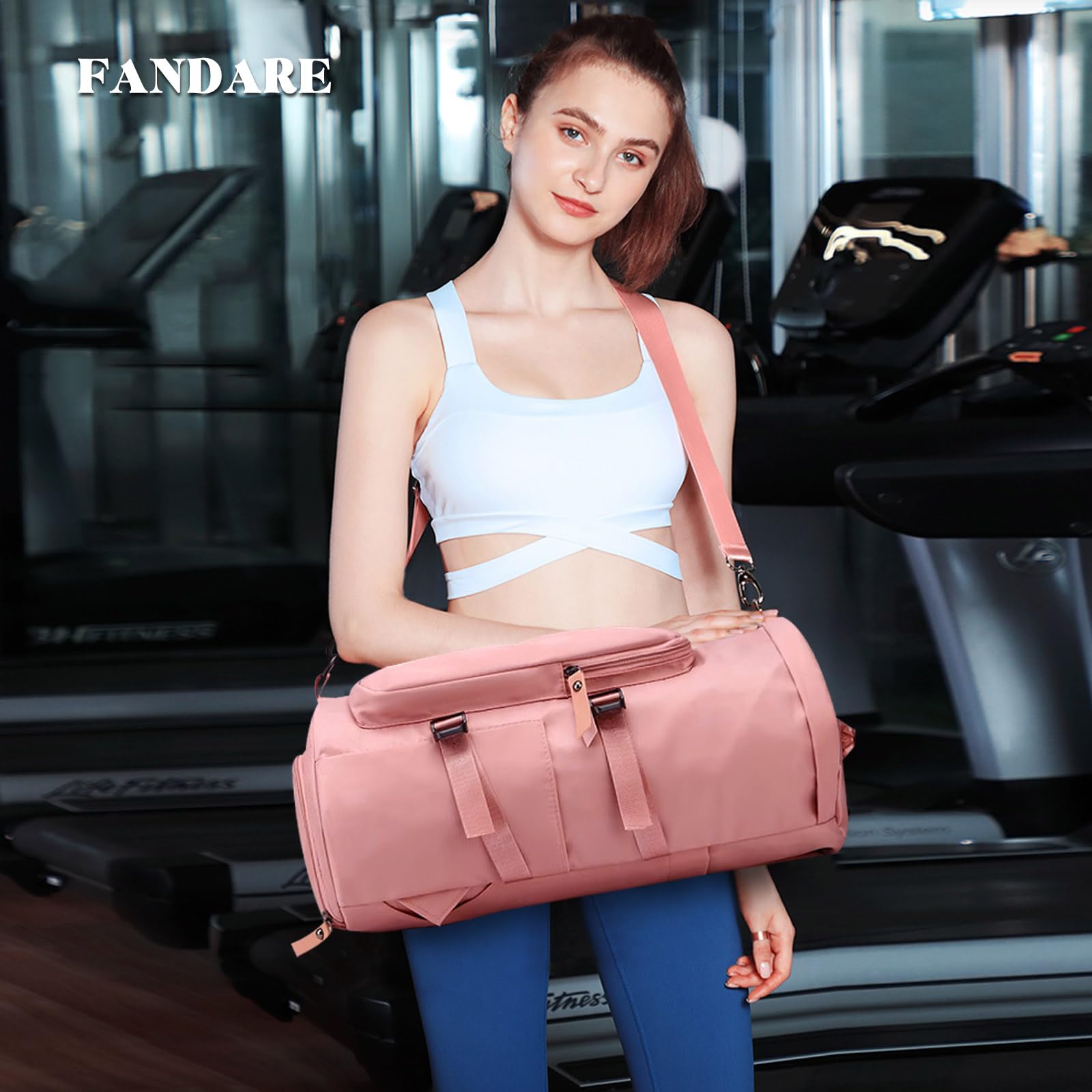 FANDARE Sporttasche Reisetasche Lässiger Laptop Rucksack Herren Damen Weekender mit Schuhfach Ryanair Handgepäck Fitnesstasche Trainingstasche Badetasche Reisetasche Urlaubstasche Rosa