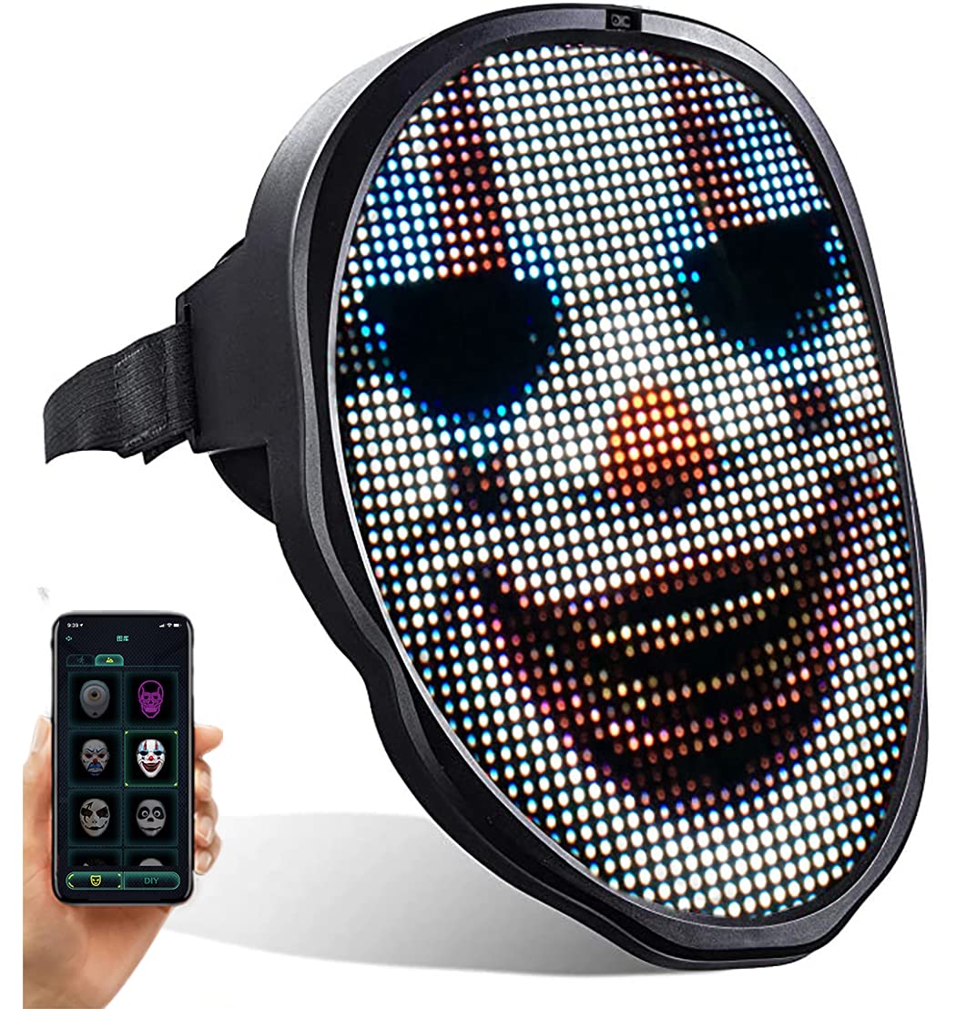 poyoelf Led Face Mask with Bluetooth App,Luminous Shining Light up Mask for Costume Cosplay Halloween Christmas Party Masquerade Mask