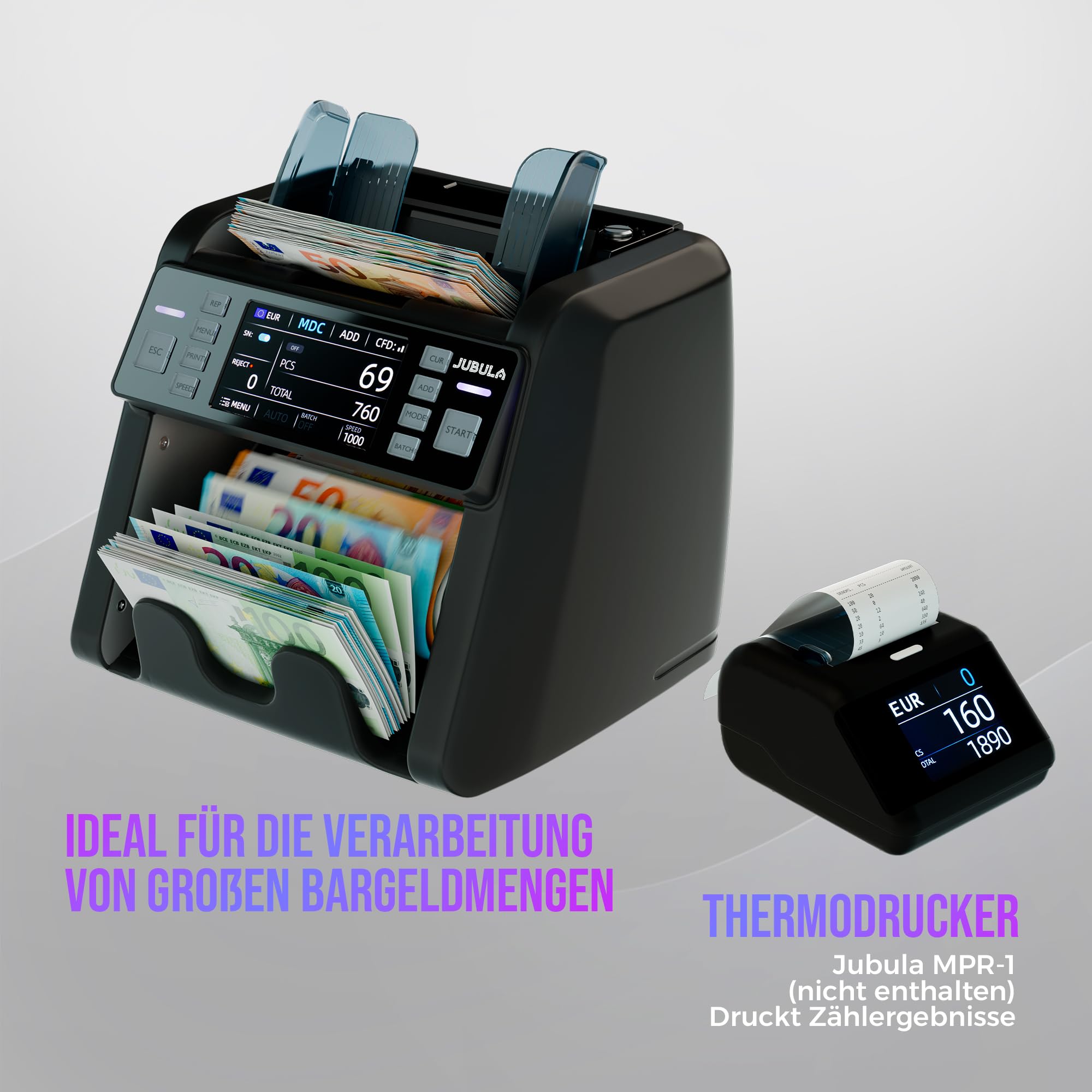 MV-550 Geldzählmaschine für gemischte Geldscheine & Falschgelddetektor | UV/MG/IR/DD / 2CIS usw. | Exakt | EUR USD GBP SEK CHF usw. | Banknotenzähler | Geldzähler (MV-550)