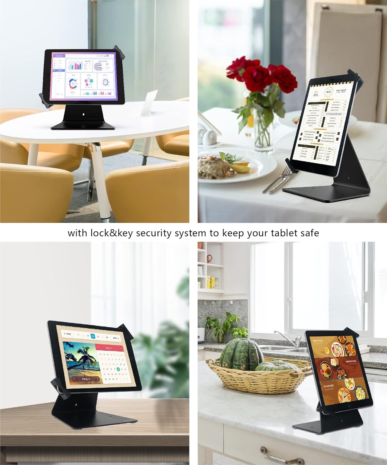 Desktop Anti-Theft Security Kiosk Stand Holder Enclosure for Most 8 to 10.1 Inch,& for 10.2",10.5",10.9",11" iPad with Lock and Key,Flip &360°Rotating Horizontal or Vertical Design… (Black)